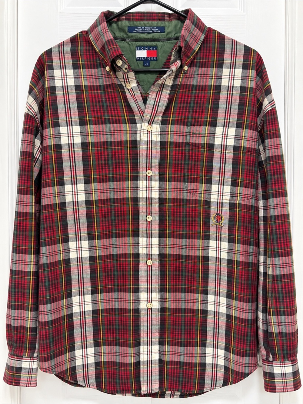 Tommy Hilfiger 100% Cotton Men’s Red Plaid Button-Down Shirt